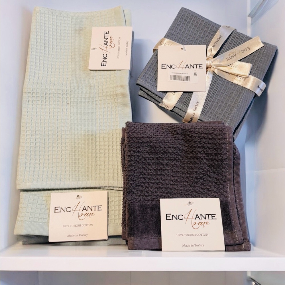 Enchante Home Bath Wash Cloths- Waffle Texture, Popcorn Weave 6 Pieces